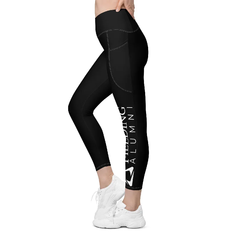 Recycled Crossover Leggings with Pockets - Black | Alumni Logo