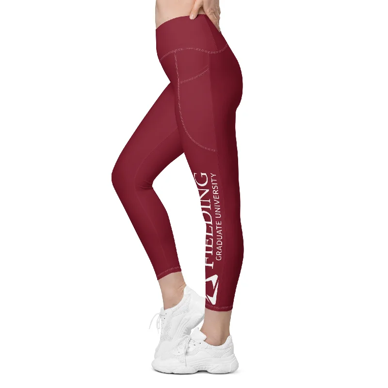 Recycled Crossover Leggings with Pockets - Merlot | Fielding Logo