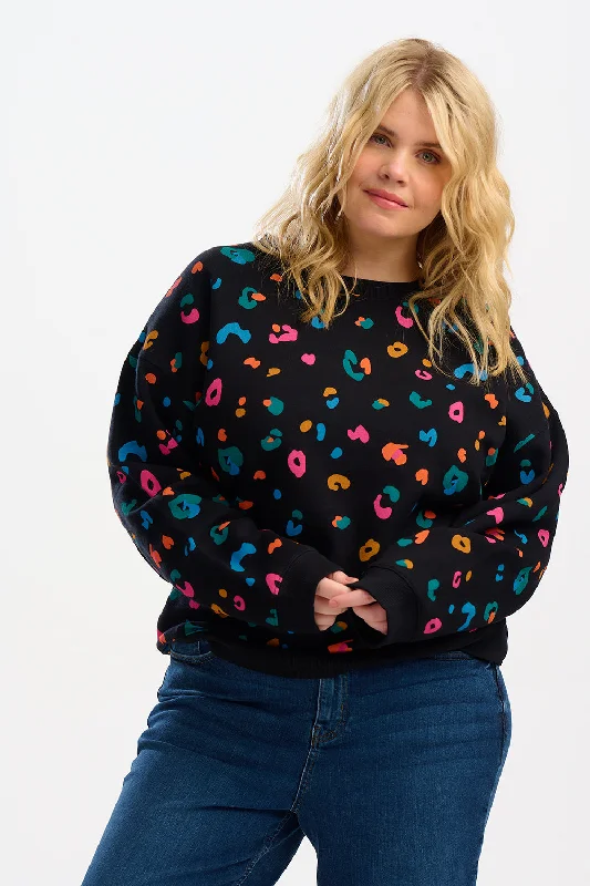 Eadie Relaxed Sweatshirt - Black, Paintbox Leopard