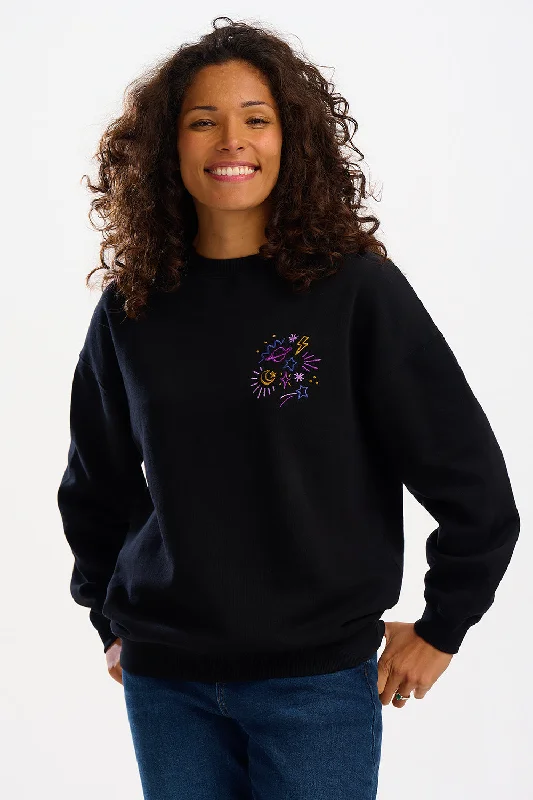 Eadie Sweatshirt - Black, Space Doodle Embroidery