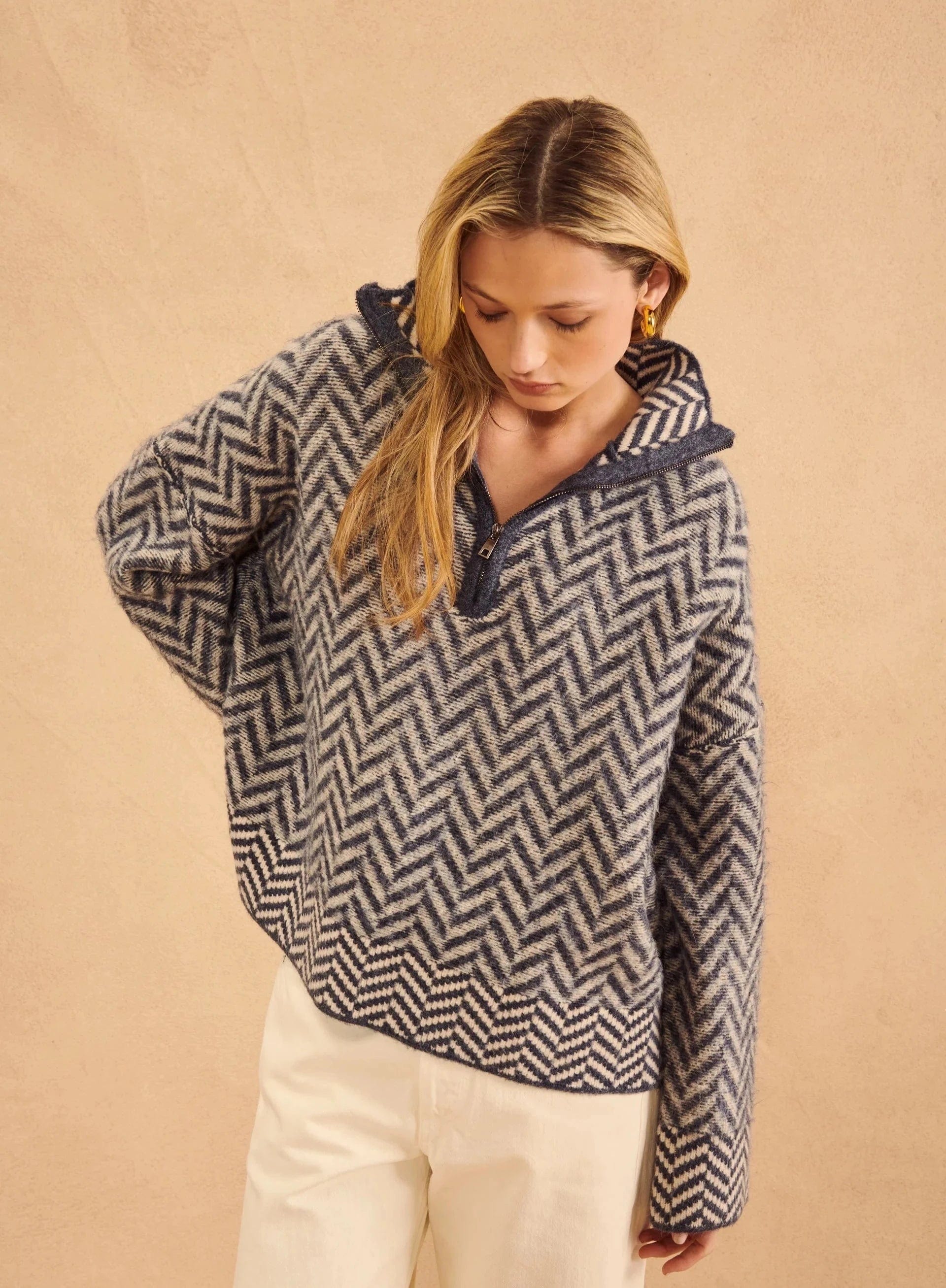 Dominic Herringbone Quarter Zip Pullover