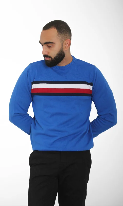 Men Sweater Stripe Crew Neck (Blue)