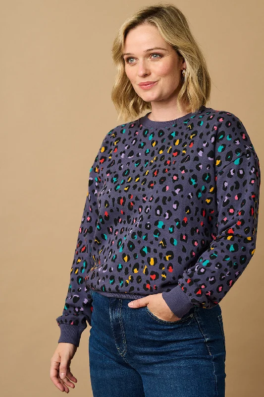 Noah Sweatshirt - Navy, Rainbow Leopard