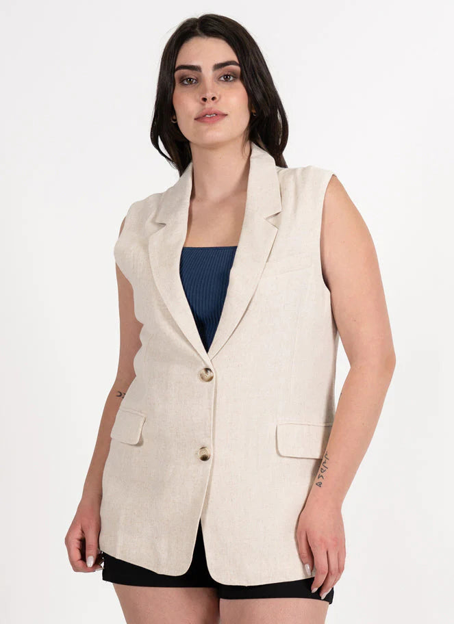 Linen Blend Button Vest